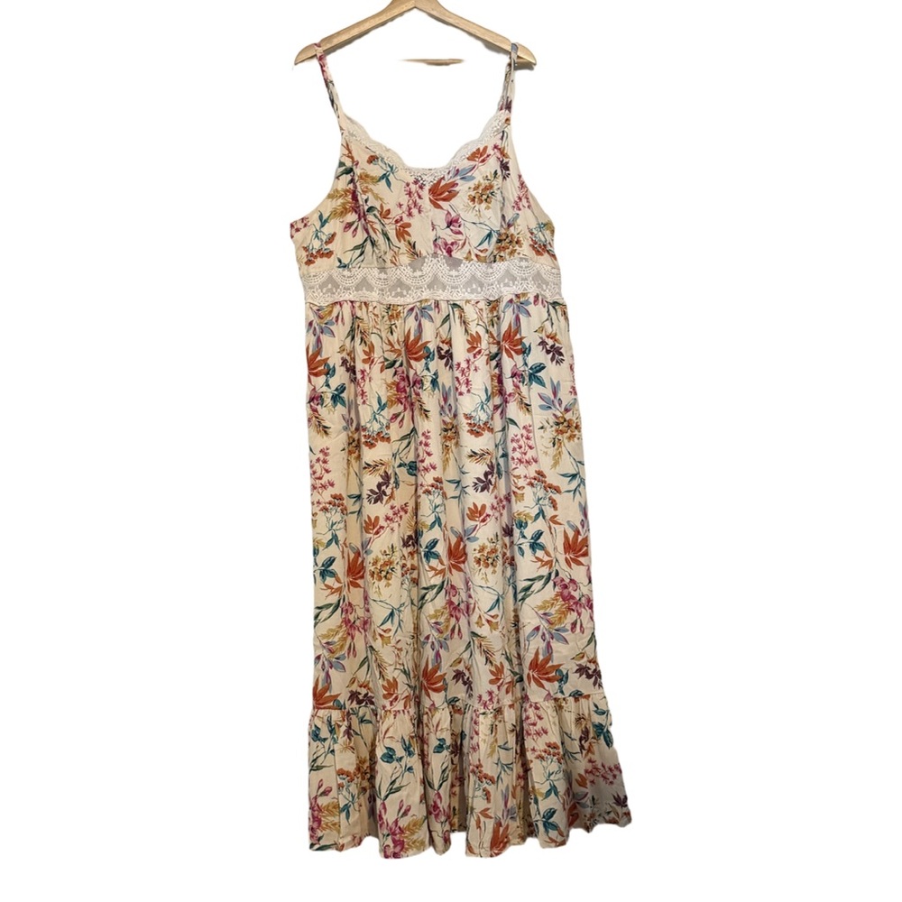 Torrid Multicolor Floral Maxi Dress with Lace babydoll neckline